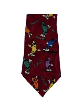 Vintage Crayola 100% Silk Neck Tie O/S Red Crayons Cartoon Teacher Novelty USA